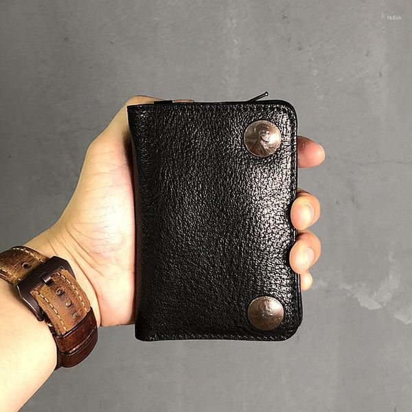 Wallets Mini Purse Men Men Wallet Short Men Retro Leather Small Card Driving Document Bag Vntage Cowhide 2023