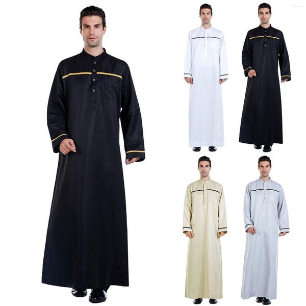 Etnik Kıyafet Müslüman Cobe Erkekler Jubba Thobe Suudi Arabistan Kaftan Homme Musulman Abaya Gevşek Sıradan İslami Düz Renk Moda Elbise Eid