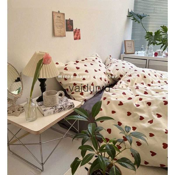 Conjuntos de cama coreano princesa coração impressão conjuntos 3/4 pçs bonito crianças menina adulto forros capa edredão caso folha casa têxtilvaiduryd