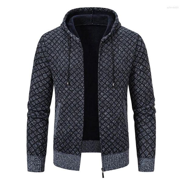 Jackets masculinos 2024 Lattice outono e malha de malha de inverno zíper casaco com capuz com encapacidade de suéter casual curto de manga longa de manga longa