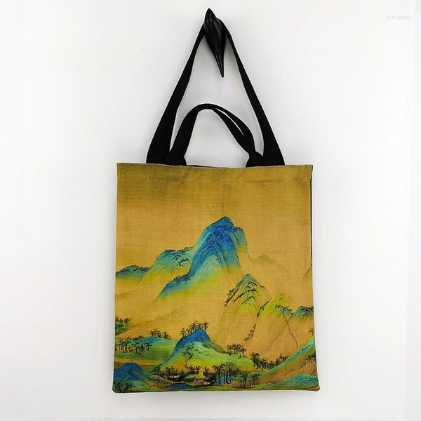 Aufbewahrungsbeutel Tasche Chinesische Antike Kunst Kreative One-Shoulder-Einkaufstasche mit großer Kapazität Qianli Jiangshan Map Portable