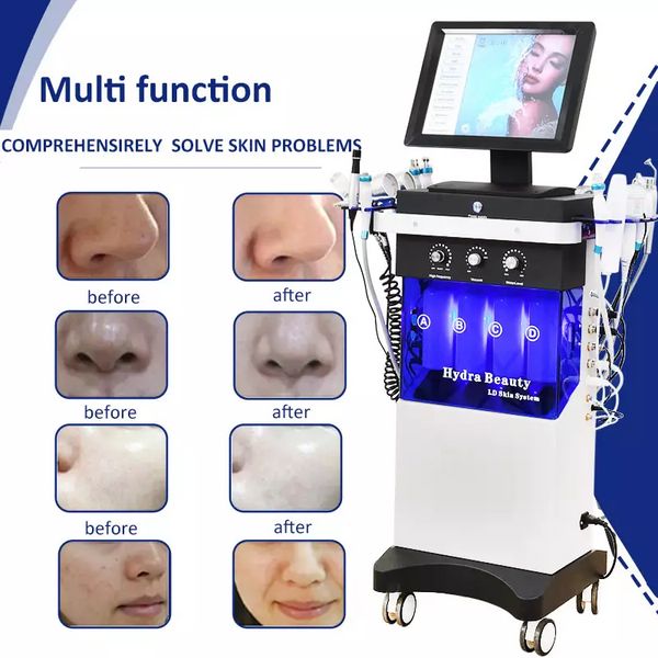 14 in1 Sauerstoff-Hydro-Diamant-Dermabrasion für das Gesicht, Aqua-Jet-Peeling-Lösung, Hydro-Gesichtstipps, Hautstraffung, ästhetische LED, Hautverjüngungsmaschinenteile