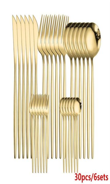 Set di stoviglie Set di posate in oro Acciaio inossidabile Coltelli dorati Forchette Cucchiai Stoviglie da cucina Drop318N6074177