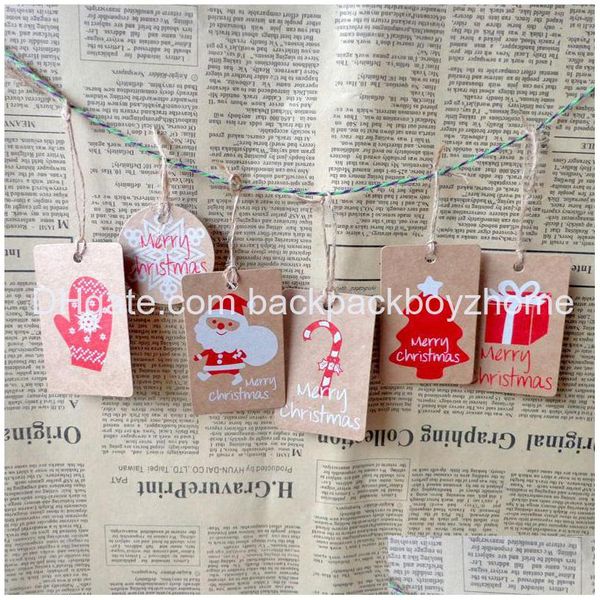 Decorazioni Natalizie Buon Regalo Etichette di Carta Kraft Babbo Natale Hang Tag Fiocco di Neve Albero Decorazioni per Feste Etichetta Fai da Te 4 5X7 Cm Drop Delivery Ho Dh14Y