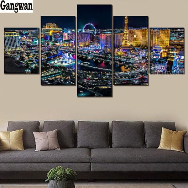 Stitch 5 PCs 5d Diy Diamond Malerei Las Vegas Landschaft Volles quadratisches Round Drill DIY Stickerei Diamant Mosaic City Night View Home Art Kunst