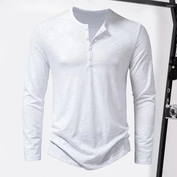 Erkek Tişörtleri Spor Sıradan Erkekler T-Shirt Şık İnce Uygun Uzun Kollu Tişört O gömleği ile Outt düğmeleri ile Sonbahar için Düz Renk Dipleri