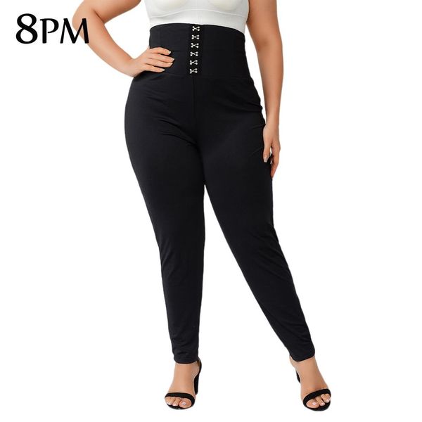 Bottoms Damen Plus Size Casual Lounge Hose Hohe Taille Elastizität Haremshose Leggings Schwarz 3XL 4XL ouc1534