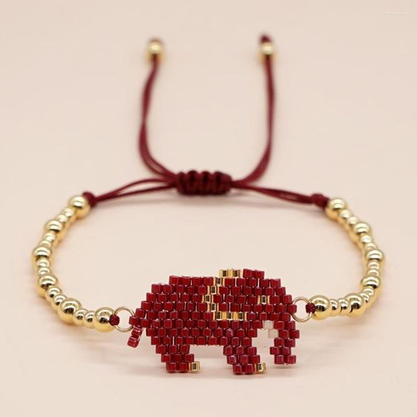 Braccialetti a maglie Go2boho Vendi un braccialetto regolabile in corda rossa da 4 mm con perline di rame, motivo elefante