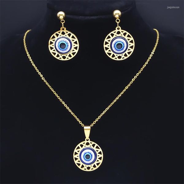 Collana Orecchini Set Turchia Blue Eye Catena Goccia Acciaio inossidabile Gioielli greci Regalo di Natale Jewelr Bijoux Femme Luxe