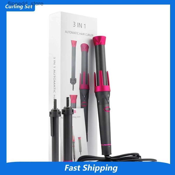 Curling Irons Automático Modelador de Cabelo Três Rolo Substituível Tamanho Para Mulher Cachos Ondas Salon Curling Iron Ferramentas de Estilo de Cabelo Q231128