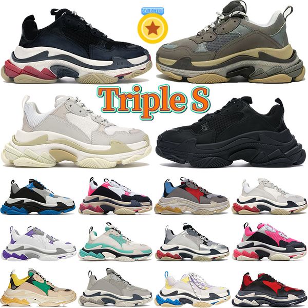 Luxo Triple S Sapatos de vestido Plataforma casual tênis triplo preto branco bege verde amarelo prata vermelha pastel blue masculino feminino tênis de tênis homens treinadores