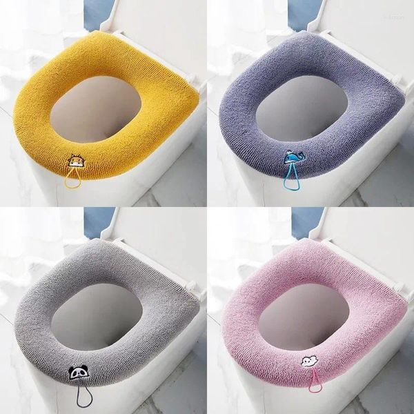 Cubiertas de asiento de inodoro, estera de punto gruesa, cubierta lavable para el hogar, Universal Simple con mango, suministros de baño