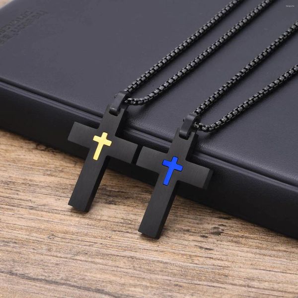 Anhänger Halsketten Mprainbow Herren Doppelschicht Kreuz Wasserdicht Edelstahl Religiöser Kragen Geschenke Box Kette 50/55/60/70 cm