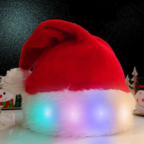 Cappello natalizio Luci LED colorate Peluche Cappello da Babbo Natale Illuminato Velluto Comfort Cappelli natalizi Articoli per feste Cappelli per feste Q777