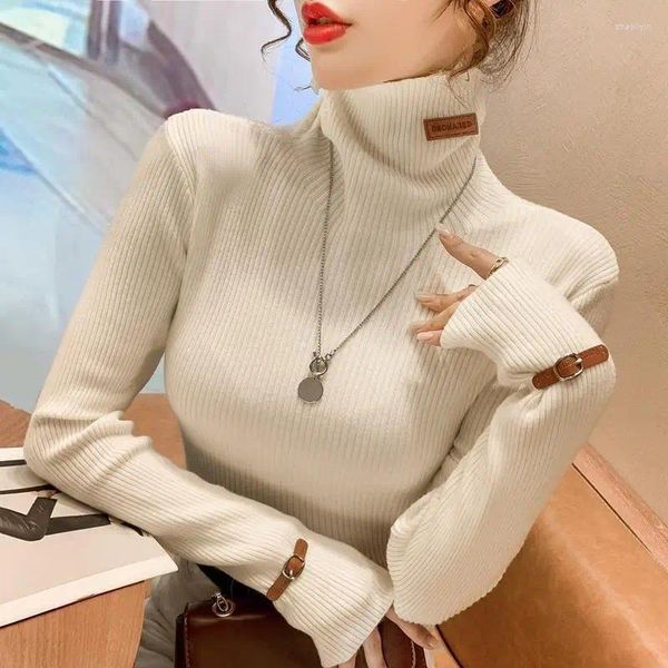 Maglioni da donna Pullover Gigh Neck Rosso Dolcevita da donna Top lavorato a maglia per donna Top alti moderni Uncinetto di lusso coreano