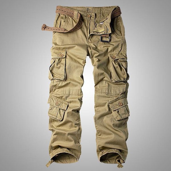 Calça homens calças de algodão de algodão calça tática de camuflagem folgada