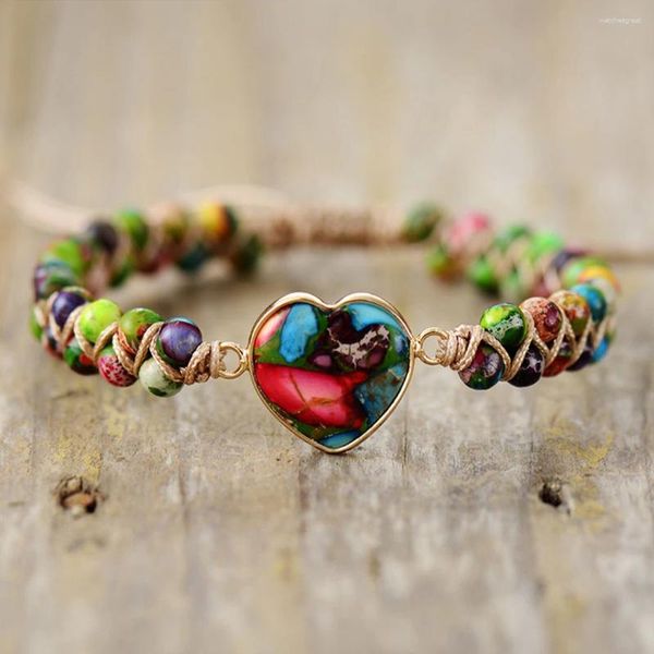 Стильный модный женский браслет в форме сердца из натуральных драгоценных камней, плетеные браслеты ручной работы из камня и бисера