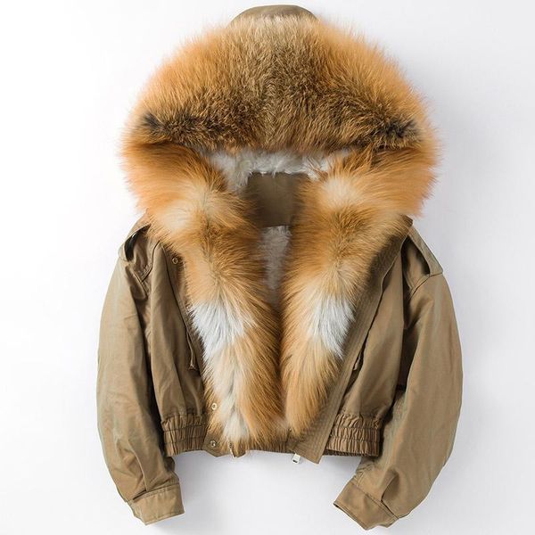 Pele de inverno mulheres jaquetas de pele natural parkas com pele de raposa real com capuz gola de pele de raposa vermelha curta prata pele de raposa casacos femininos
