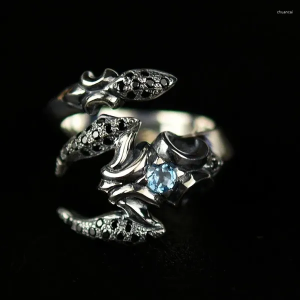 Anéis de cluster 925 anel de prata esterlina incrustado com pedra natural ao redor do dedo do escorpião venenoso abertura tailandesa