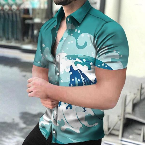 Herren Freizeithemden Hawaiihemd Herren Sommer 3D Meereswelle Druck Urlaub Kurzarm Strand T-Shirt Revers Knopf Groß 2023