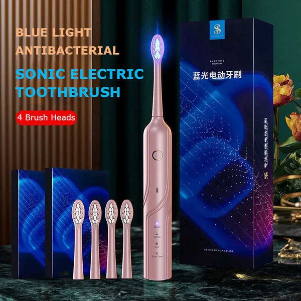 Intelligente elektrische Zahnbürste Elektrische Schallzahnbürste für Erwachsene Blaues Licht antibakteriell 4 Modi USB-Ladegerät Wiederaufladbare Zahnbürsten Ersatzköpfe S J230427