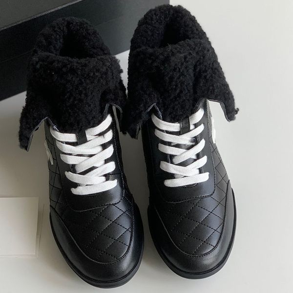 Novas mulheres famosas botas de luxo designer clássico diamante treliça dupla letra marca botas de neve sola grossa anti slides quente dois wear rendas até senhoras botas de inverno