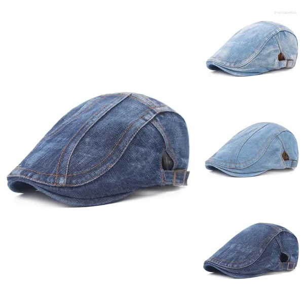 Berets vintage denim boina chapéus homens mulheres unisex jeans sboy chapéu primavera outono boné casual para a frente ajustável bonés