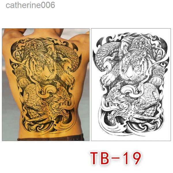 Татуировки Цветные наклейки для рисования Водонепроницаемые большие большие татуировки на всю спину и грудь Большие татуировки-наклейки рыба волк Тигр Дракон временные татуировки рыбы крутые мужчины женщиныL231
