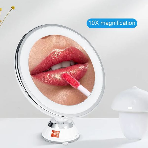 Specchi compatti Specchio per trucco LED con ingrandimento 10x con ventosa Vanità portatile per cosmetici e bellezza Rotazione di 360 gradi 231128