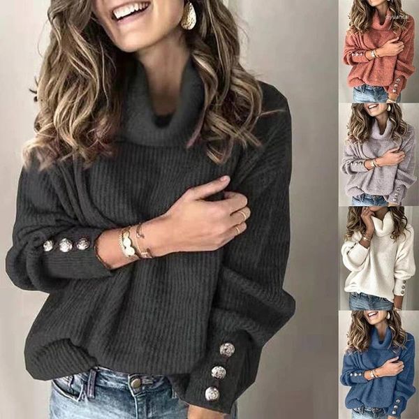 Maglioni da donna Autunno Inverno Felpa con cappuccio Dolcevita Top maniche lunghe Design alla moda Colore nero Indossare abiti Maglione per ragazze da ufficio di strada