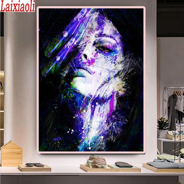 Craft Abstract Bunte Diamantmalerei weibliches Gesicht voller quadratischer runder Kreuzstich Diamant Mosaik DIY Foto Custom Stickerei