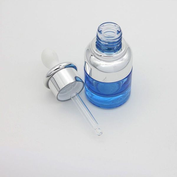 20ml 30ml Garrafa conta-gotas de vidro de luxo Garrafas de soro exclusivas azuis com tampa de prata especial Preço moderado Ohkwp