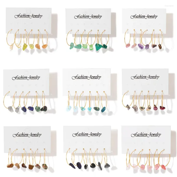 Creolen, unregelmäßige Naturstein-Chip-Perlen für Damen, Kies, Aquamarine, Türkise, Amethyste, rosa Quarze, rund