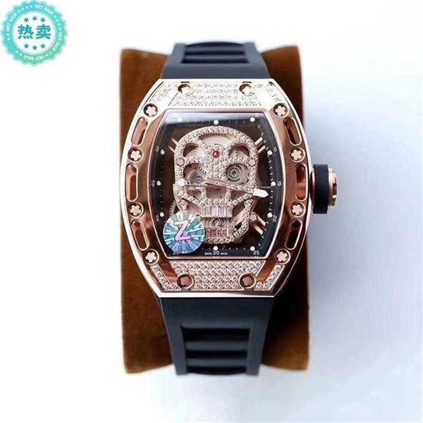 Orologi con diamanti RICHARDSMILLES Lusso intarsiato vuoto per il tempo libero quadrante grande movimento automatico RM orologio da polso domestico teschio macchina maschile