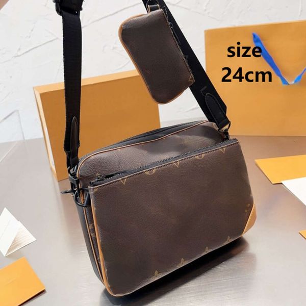 Moda masculina sacos de couro trio mensageiro saco designer masculino crossbody bolsa de ombro 1v flores antigas maleta três em um totebag