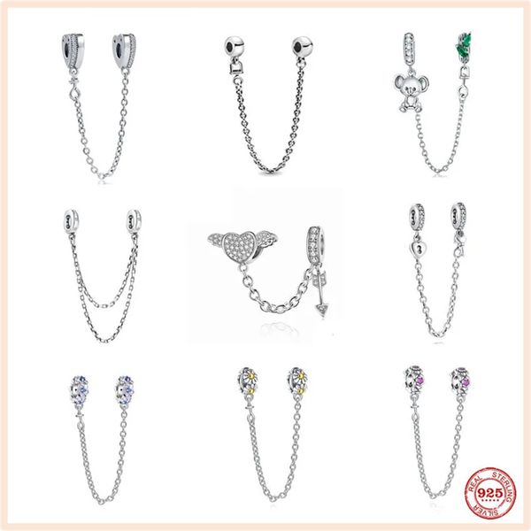 925 Silberperlen Charms passen Pandora Charm Dangle Charm New Safety Chain Koala und Shiny Angel Wing Starfish