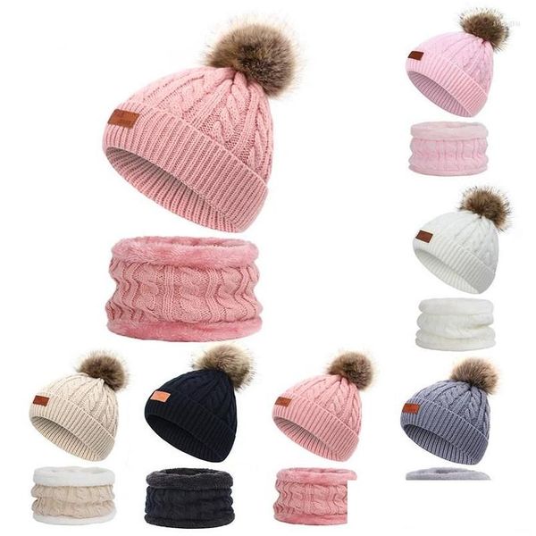 Accessori per capelli Accessori per capelli Cappello per neonato Sciarpa Completo Autunno Inverno Set per bambini lavorato a maglia Cotone per ragazze e ragazzi Cappelli Collo per bambini 2-8 Dro Dhaiz