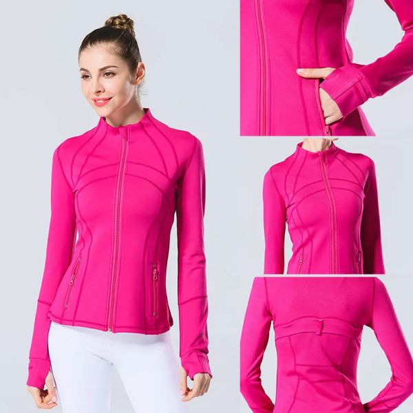 Lu Lu Lemens Damen-Yoga-Outfit, Sportjacke, Stehkragen, halber Reißverschluss, langärmlig, eng, Yoga-Shirt, Fitnessstudio, Daumen, athletischer Mantel, Fitnessstudio-Kleidung