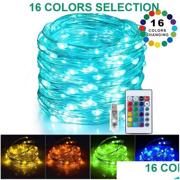 Decorações de Natal Luzes de Fada Plug In String 16 Cor Mudando USB LED com Controle Remoto para Casamento Interior Decro 231018 Drop Entregar Dhryh