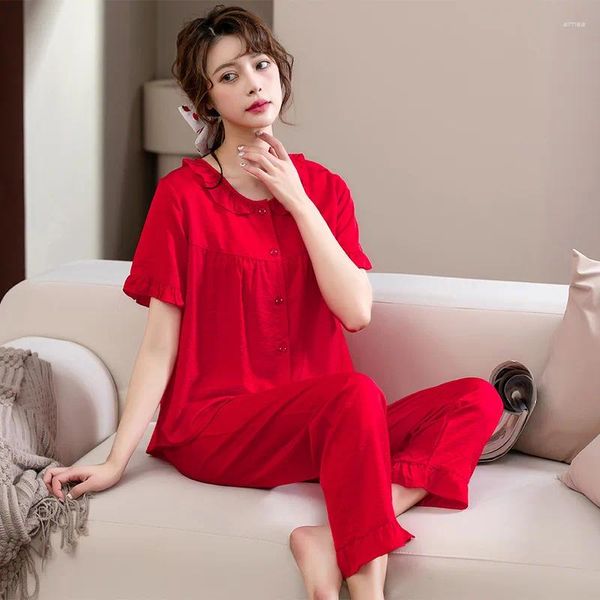 Mulheres sleepwear fdfklak mulheres pijamas conjunto verão conforto algodão fino calças de manga curta xxl duas peças senhoras serviço de casa