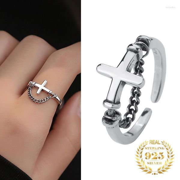 Cluster Ringe Europäisch Dunkle Persönlichkeit Retro Thai Silber Ring Frauen Religion Kreuzkette Für Schmuck 925 Einstellbar