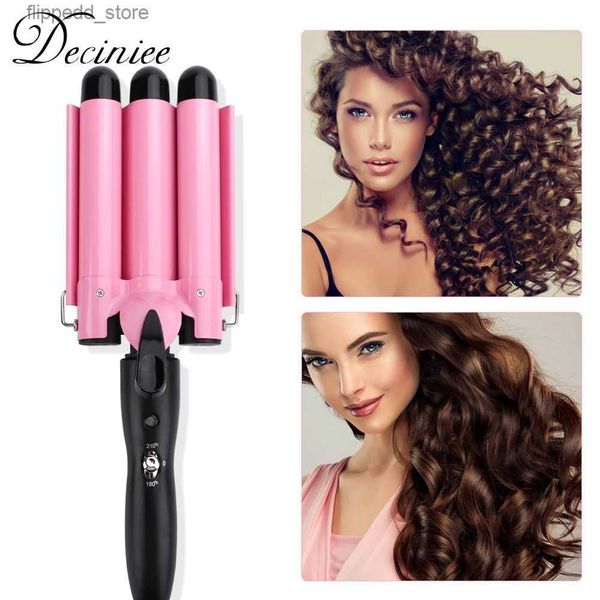 Curling Irons 3 Barrel Curling Iron Wand Temperatura Ajustável 5 Tamanho Perm Tala Cerâmica Triple Barrels Cabelo Waver Portátil Modelador de Ferro de Cabelo Q231128