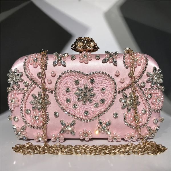 Borse da sera in raso vintage da donna fiore in metallo di lusso con diamanti pochette borsa a tracolla a catena colore nero borsa da notte 231127