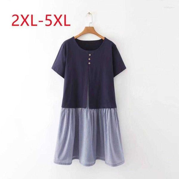 Vestidos de tamanho grande casual de moda feminina grande 2022 Vestido de retalhos de retalhos de pescoço redondos de moda de verão 2xl 3xl 4xl 5xlplus edad22