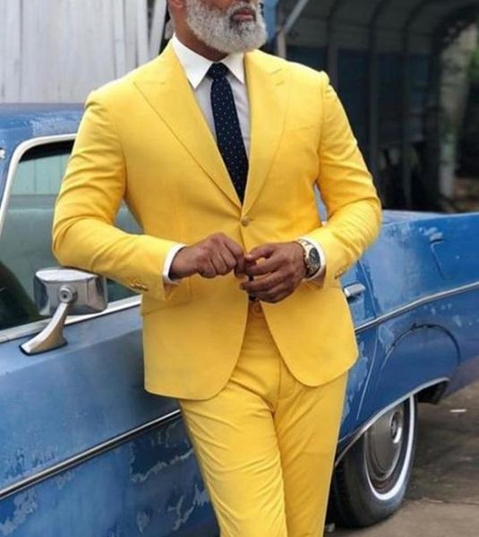 Abiti da uomo su misura Smoking da sposo giallo con un bottone e risvolto a lancia Groomsmen Matrimonio/ballo di fine anno/cena Uomo Blazer Sposo 2 pezzi (giacca + pantaloni + papillon) L647