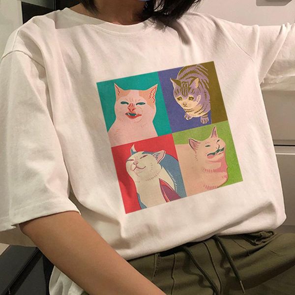 T-Shirts Korean Fun Cat Spoof Sıradan Albüm Gotik Hip Hop Ulzzang Dropshiping Düzenli Baskı Harajuku Tee Top Punk Giysileri Kadın Tshirt