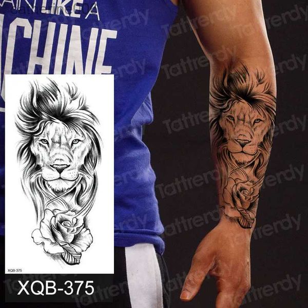 Tatuagens coloridas desenho adesivos impermeável tatuagem temporária adesivo leão rei coroa cruz tigre padrão falso tatto flash tatoo arte corporal preta para crianças mulheres menl23