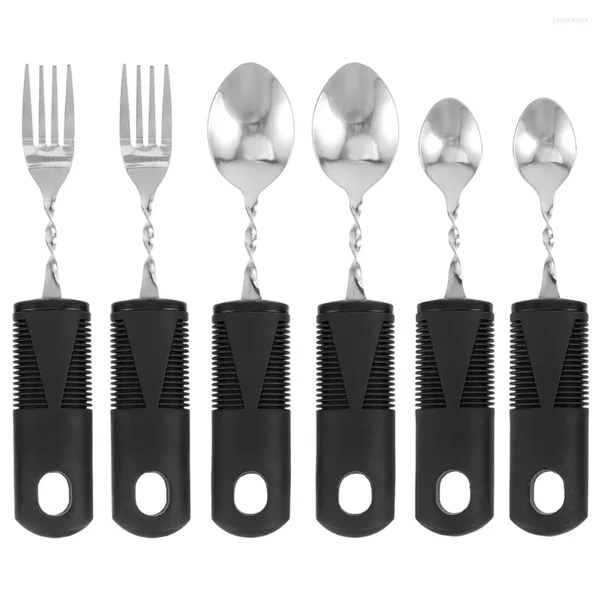 Conjuntos de louça 2 talheres dobráveis talheres idosos utensílios adaptativos garfo angular borracha idosos