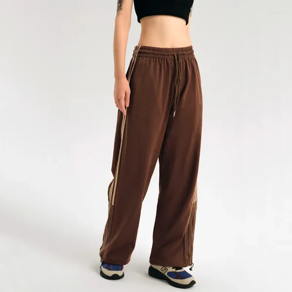 Calças femininas femininas oversized cintura alta lateral listrado joggers com punho de cordão