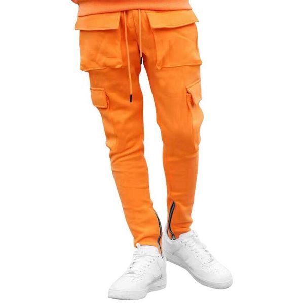 Брюки мужские брюки высыхают на хип -хоп бегут грузовые брюки мужчины повседневные брюки черные апельсиновые узкие брюки.